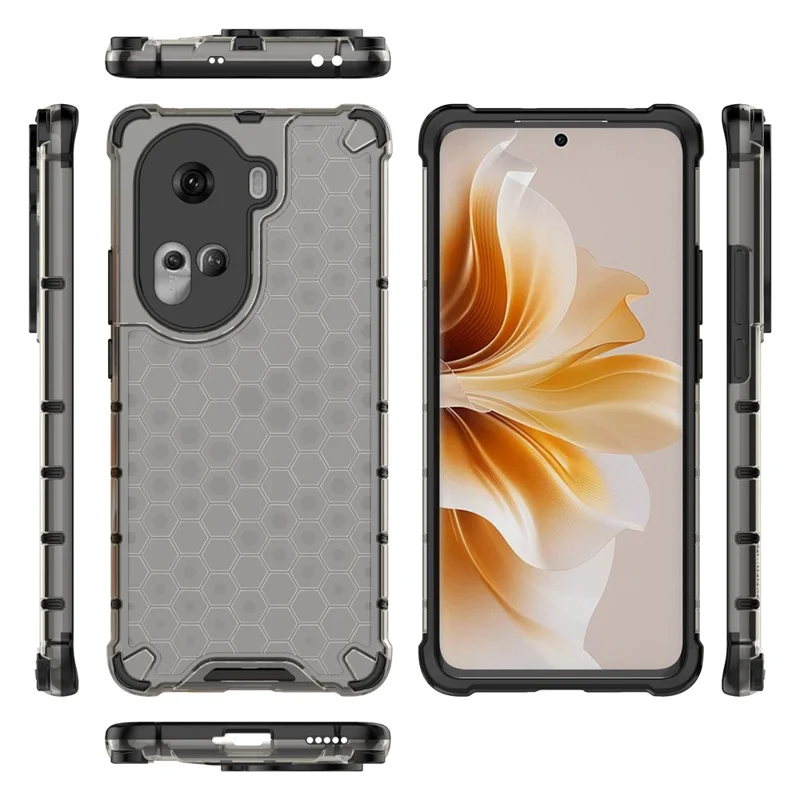 For Oppo Reno11 5G (Global) Cell Phone Case Scratch-proof Honeycomb Design Cover - Black