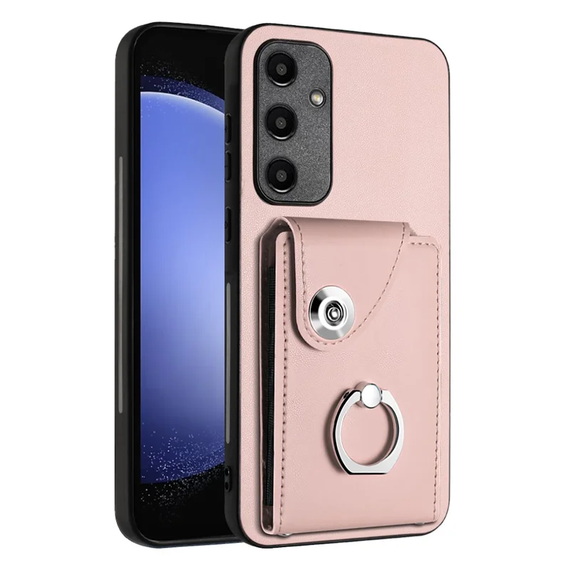 YB Leather Coating Series-7 for Samsung Galaxy A55 5G Shockproof Phone Case with Ring Kickstand - Pink