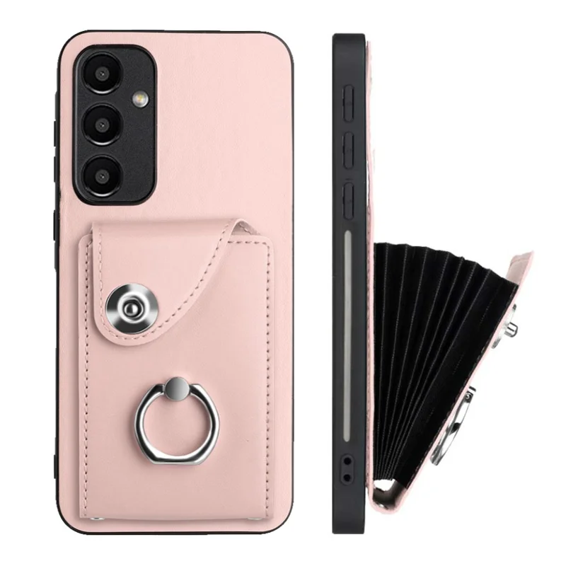 YB Leather Coating Series-7 for Samsung Galaxy A55 5G Shockproof Phone Case with Ring Kickstand - Pink
