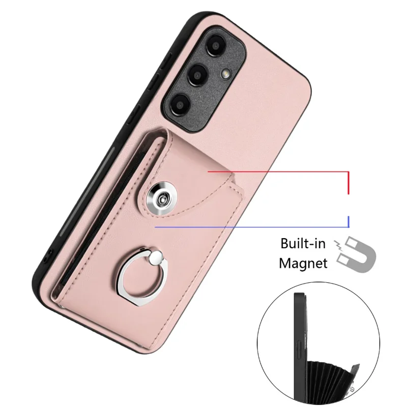 YB Leather Coating Series-7 for Samsung Galaxy A55 5G Shockproof Phone Case with Ring Kickstand - Pink