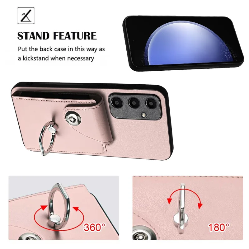 YB Leather Coating Series-7 for Samsung Galaxy A55 5G Shockproof Phone Case with Ring Kickstand - Pink