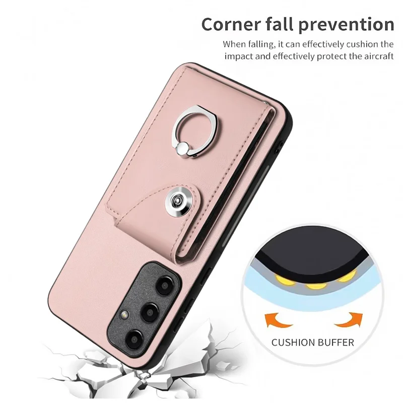 YB Leather Coating Series-7 for Samsung Galaxy A55 5G Shockproof Phone Case with Ring Kickstand - Pink