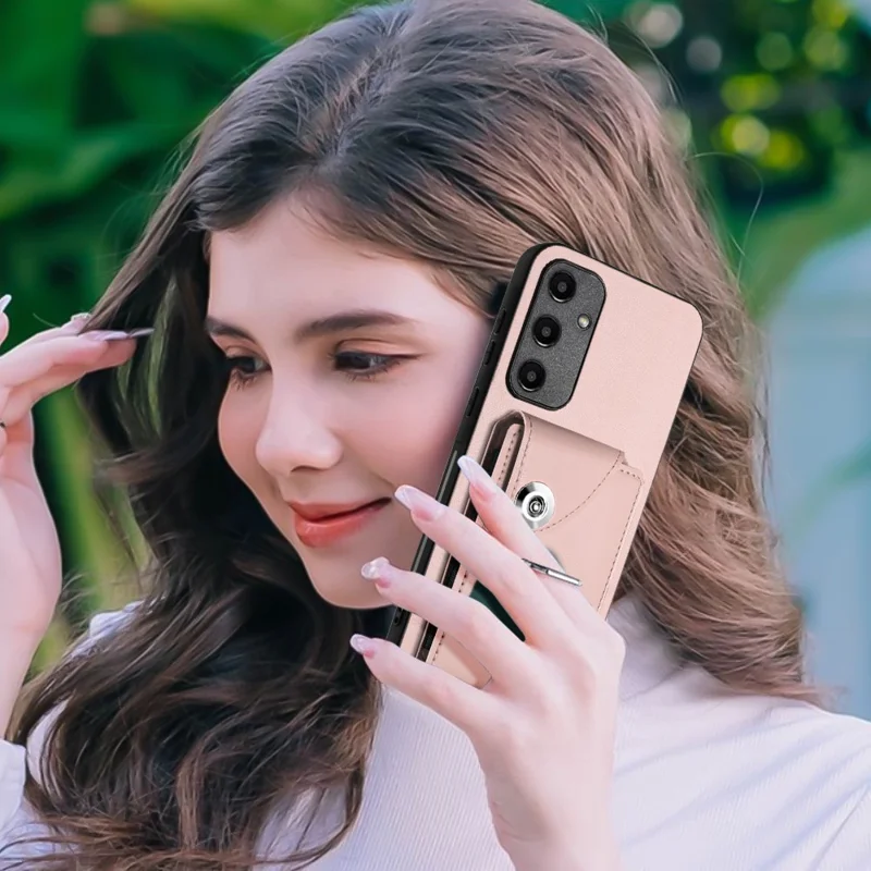 YB Leather Coating Series-7 for Samsung Galaxy A55 5G Shockproof Phone Case with Ring Kickstand - Pink