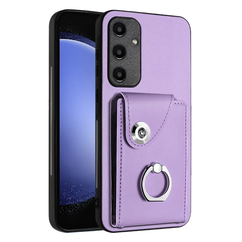 YB Leather Coating Series-7 for Samsung Galaxy A55 5G Shockproof Phone Case with Ring Kickstand - Purple