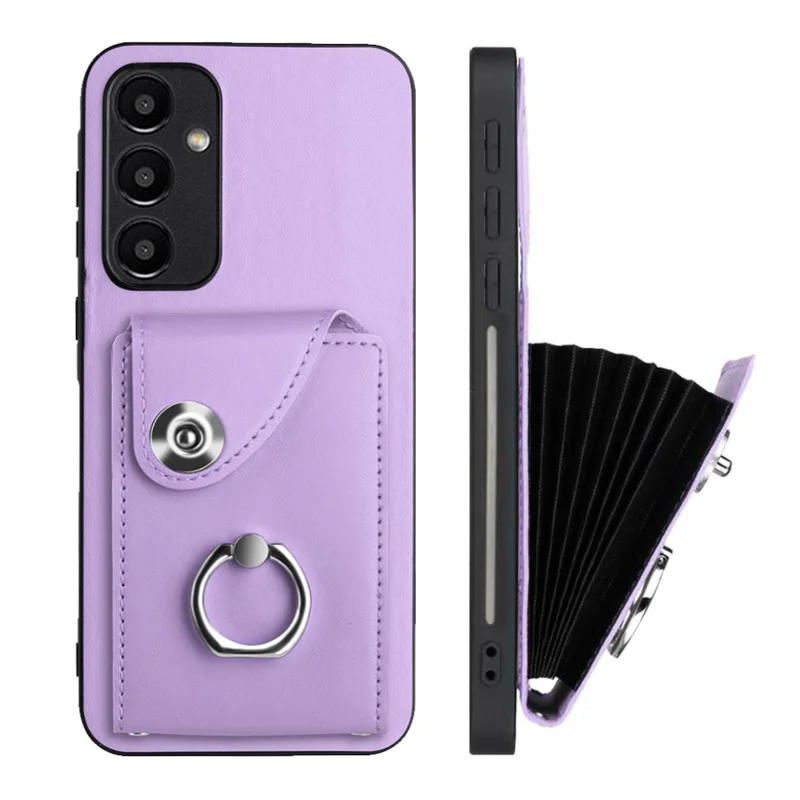 YB Leather Coating Series-7 for Samsung Galaxy A55 5G Shockproof Phone Case with Ring Kickstand - Purple