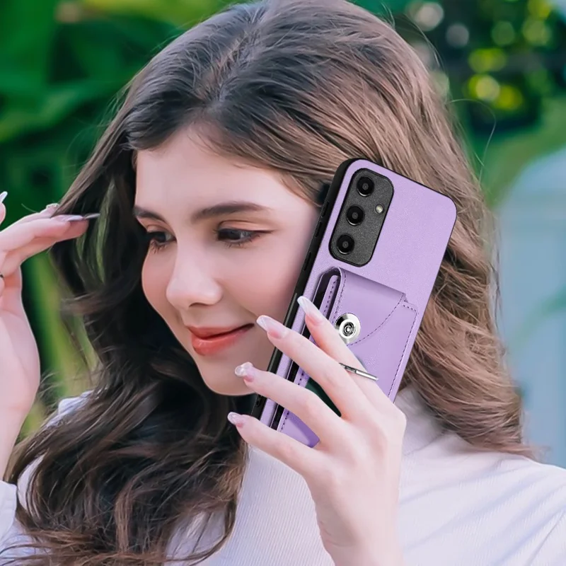 YB Leather Coating Series-7 for Samsung Galaxy A55 5G Shockproof Phone Case with Ring Kickstand - Purple