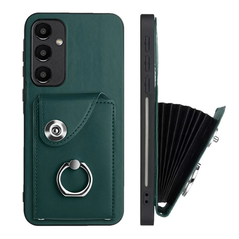 YB Leather Coating Series-7 for Samsung Galaxy A55 5G Shockproof Phone Case with Ring Kickstand - Green