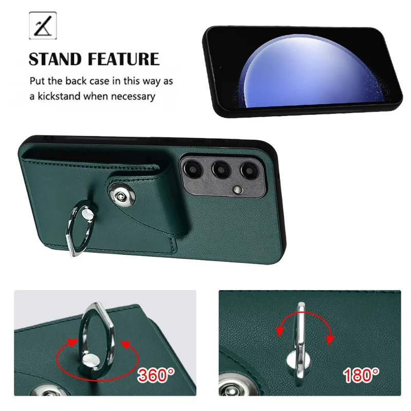 YB Leather Coating Series-7 for Samsung Galaxy A55 5G Shockproof Phone Case with Ring Kickstand - Green