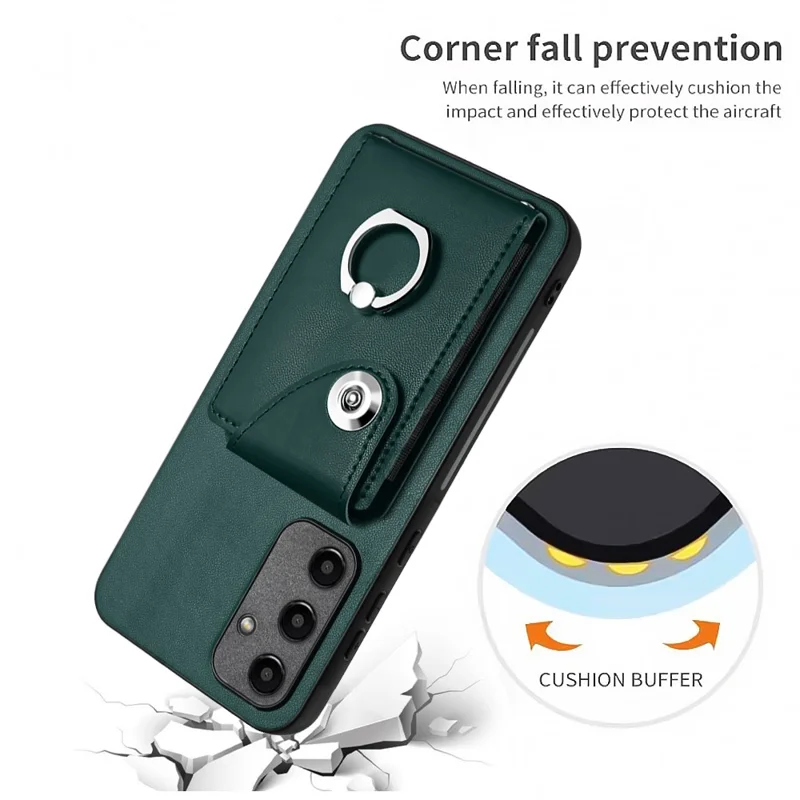 YB Leather Coating Series-7 for Samsung Galaxy A55 5G Shockproof Phone Case with Ring Kickstand - Green