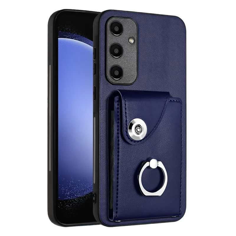 YB Leather Coating Series-7 til Samsung Galaxy A55 5G stødfast telefonbeskytning med ringstativ - Safir