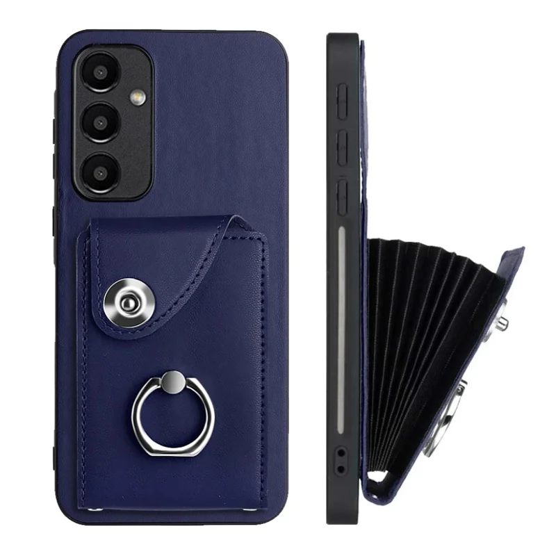 YB Leather Coating Series-7 til Samsung Galaxy A55 5G stødfast telefonbeskytning med ringstativ - Safir