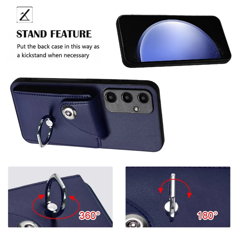 YB Leather Coating Series-7 til Samsung Galaxy A55 5G stødfast telefonbeskytning med ringstativ - Safir