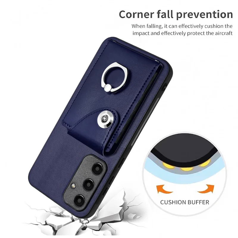 YB Leather Coating Series-7 til Samsung Galaxy A55 5G stødfast telefonbeskytning med ringstativ - Safir