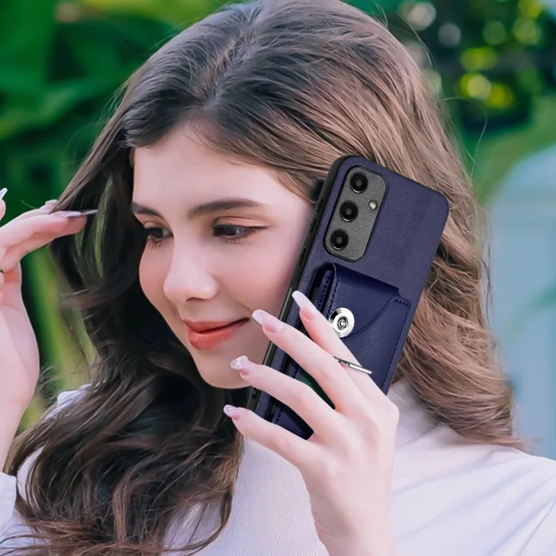 YB Leather Coating Series-7 til Samsung Galaxy A55 5G stødfast telefonbeskytning med ringstativ - Safir