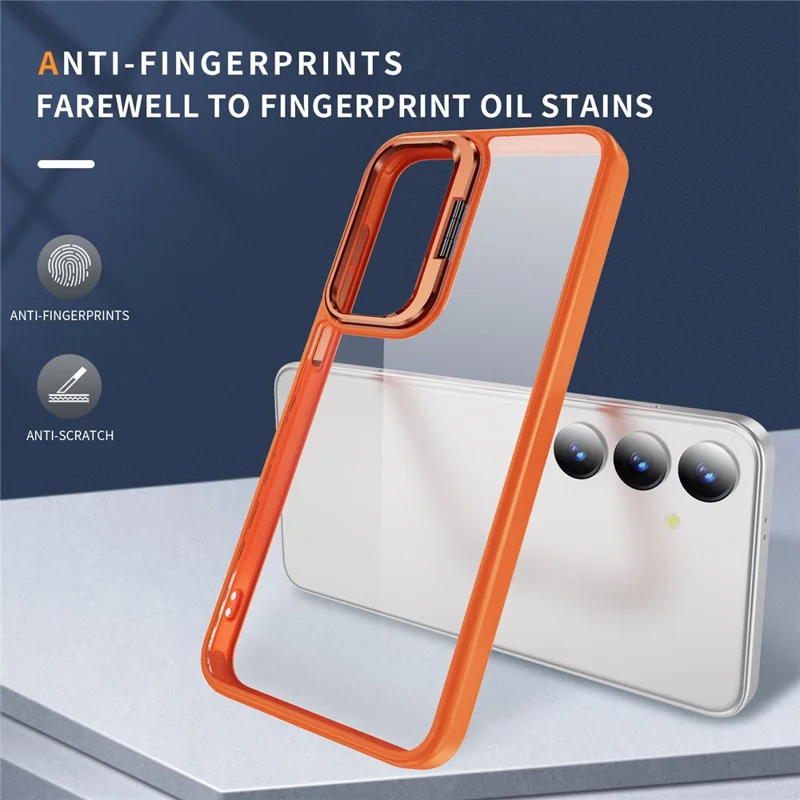 For Samsung Galaxy S24+ Case with Kickstand TPU+Acrylic Protective Phone Cover - Orange