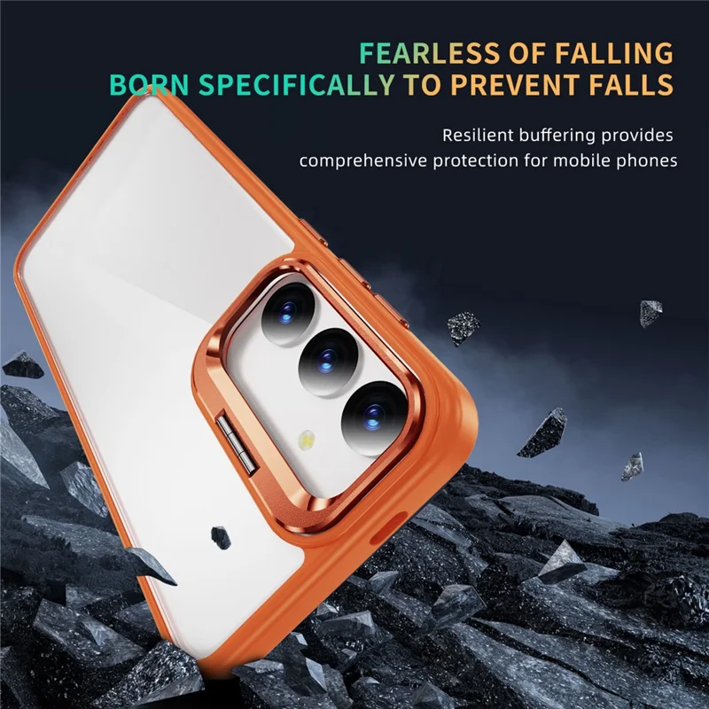 For Samsung Galaxy S24+ Case with Kickstand TPU+Acrylic Protective Phone Cover - Orange