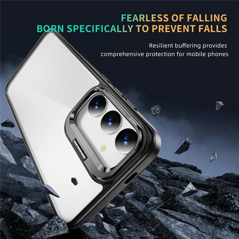 For Samsung Galaxy S24+ Case with Kickstand TPU+Acrylic Protective Phone Cover - Black