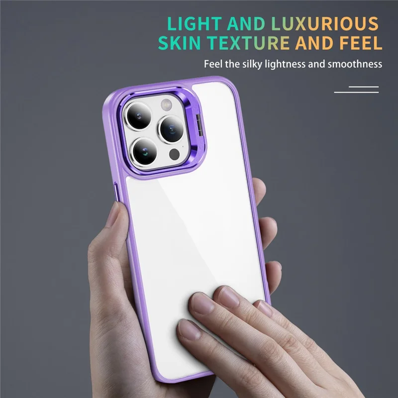 For iPhone 12 / 12 Pro Case Lens Frame Bracket TPU+Acrylic Phone Cover - Light Purple