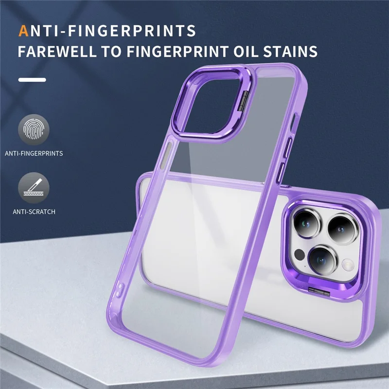 For iPhone 12 / 12 Pro Case Lens Frame Bracket TPU+Acrylic Phone Cover - Light Purple
