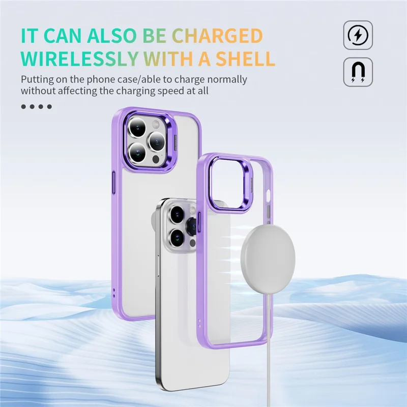 For iPhone 12 / 12 Pro Case Lens Frame Bracket TPU+Acrylic Phone Cover - Light Purple