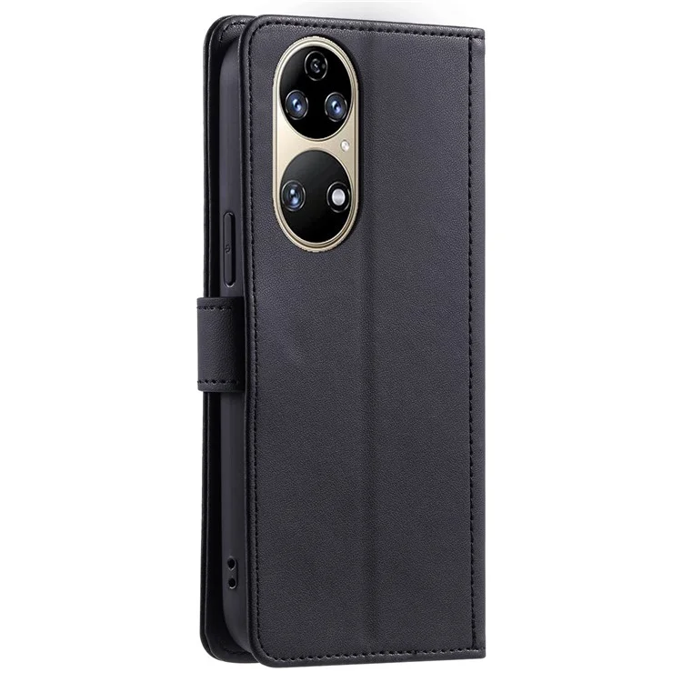 For Huawei P50 4G Case with Shoulder Strap Stand PU Leather Wallet Phone Cover - Black