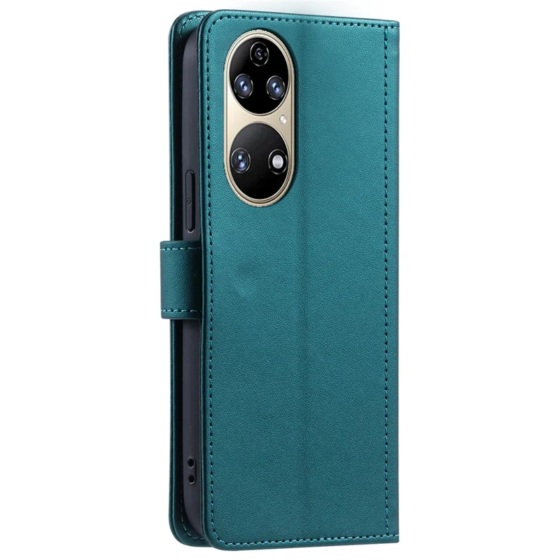 For Huawei P50 4G Case with Shoulder Strap Stand PU Leather Wallet Phone Cover - Green