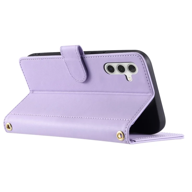 For Samsung Galaxy A24 4G (162.1 x 77.6 x 8.3mm) Case Wallet Leather Cover with Shoulder Strap - Purple