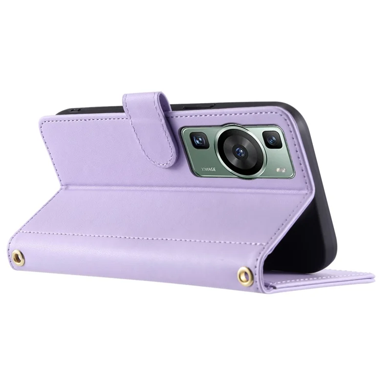 For Huawei P60 / P60 Pro Wallet Case Leather Phone Cover Rhombus Grid Pattern - Purple