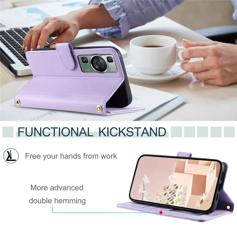 For Huawei P60 / P60 Pro Wallet Case Leather Phone Cover Rhombus Grid Pattern - Purple