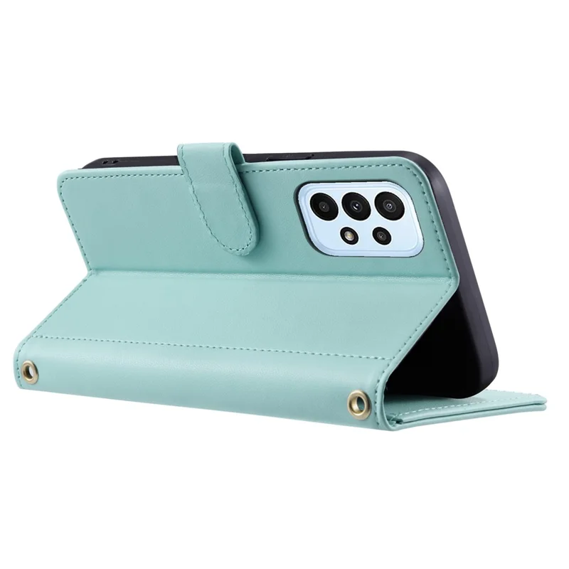 For Samsung Galaxy A53 5G Leather Case Wallet Card Slots Phone Cover with Shoulder Strap - Mint Green