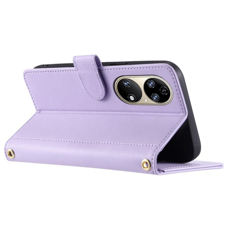 Para Huawei P50 Pro 4G Case Rhombus Grid Crossbody Leather Phone Cover with Wallet - Roxo