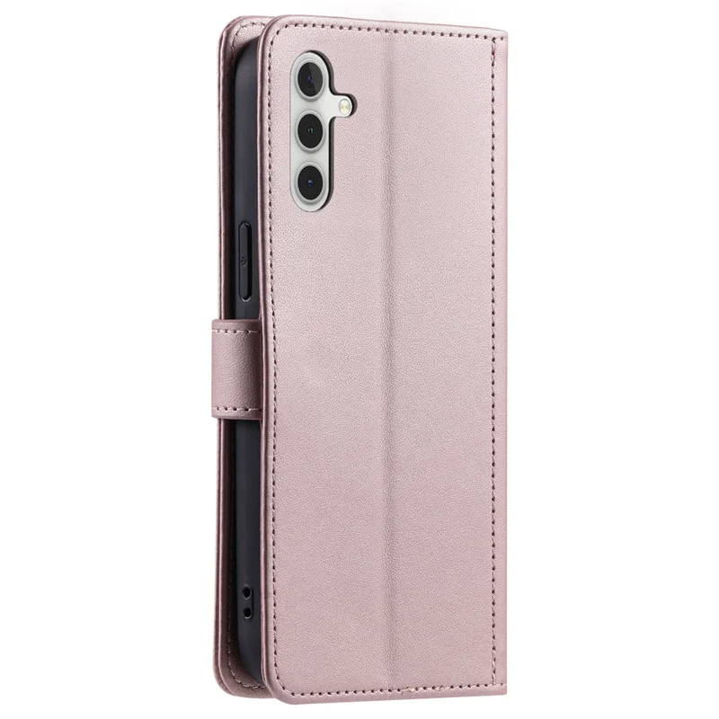 For Samsung Galaxy A54 5G Leather Case with Straps Wallet Rhombus Grid Phone Cover - Rose Gold