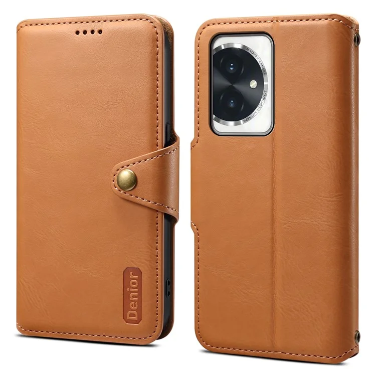 DENIOR For Honor 100 5G Case Wallet PU Leather Folio Flip Mobile Phone Cover - Khaki