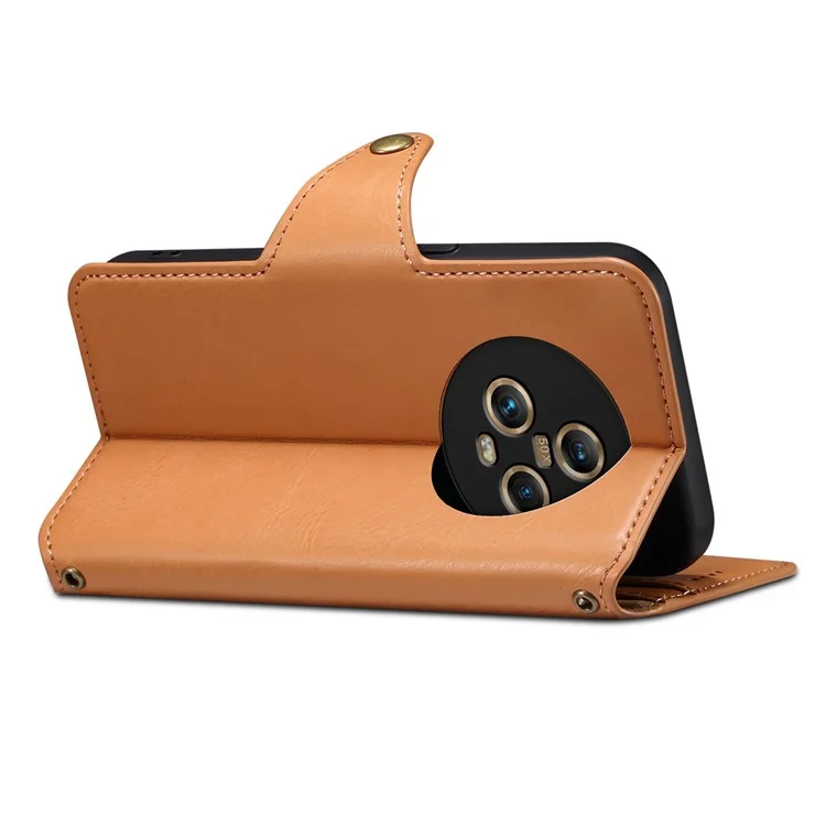 DENIOR For Honor Magic5 Étui Portefeuille en Cuir Housse de Téléphone Fermeture Bouton Magnétique - Kaki