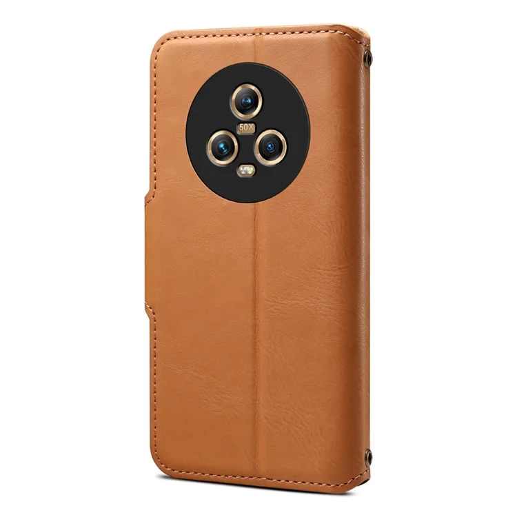 DENIOR For Honor Magic5 Étui Portefeuille en Cuir Housse de Téléphone Fermeture Bouton Magnétique - Kaki