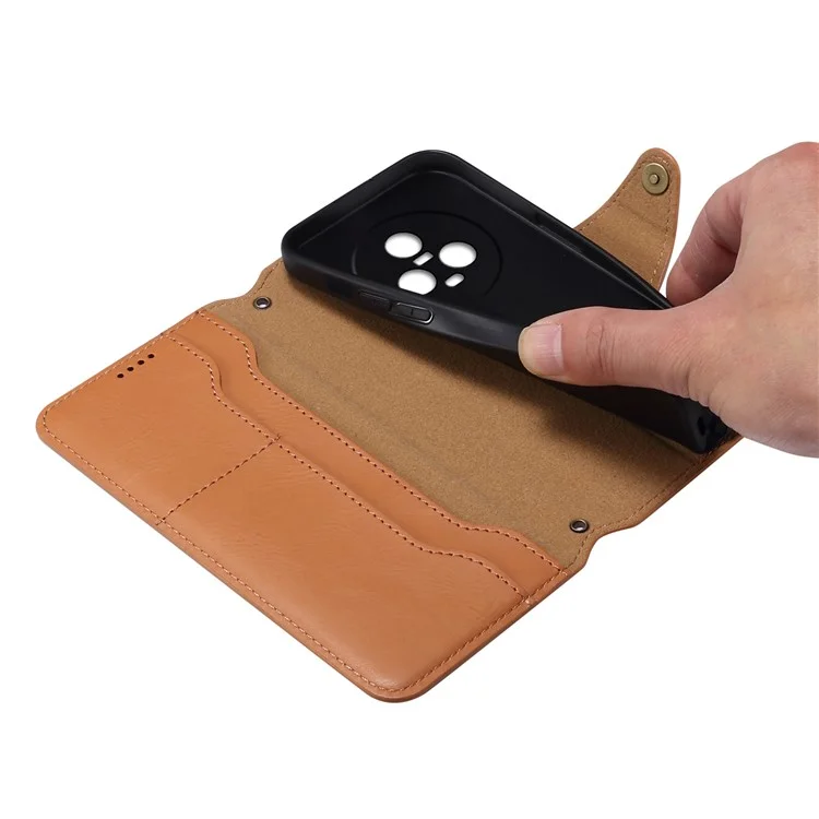 DENIOR For Honor Magic5 Étui Portefeuille en Cuir Housse de Téléphone Fermeture Bouton Magnétique - Kaki