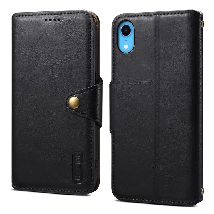 DENIOR Funda para iPhone XR de piel sintética con textura de piel de vaca, protección de cartera - Negro