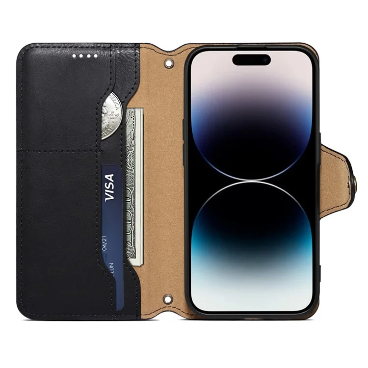 DENIOR For iPhone XR Case PU Leather Cowhide Texture Wallet Protective Phone Cover - Black