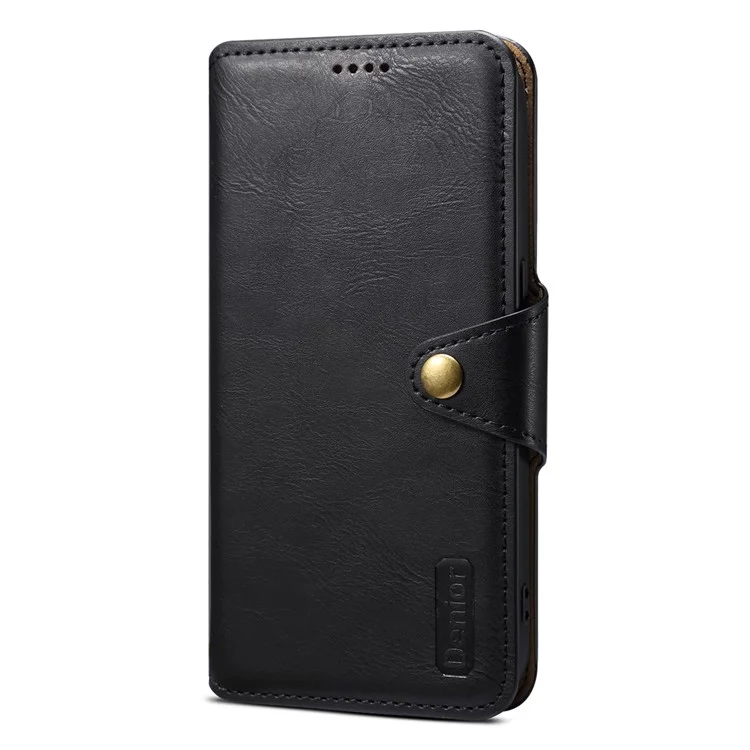 DENIOR For iPhone XR Case PU Leather Cowhide Texture Wallet Protective Phone Cover - Black