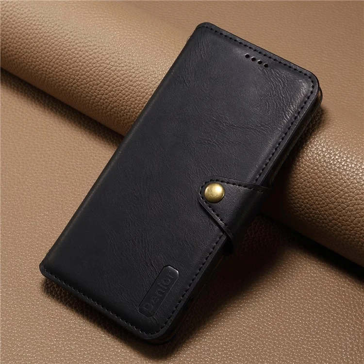 DENIOR For iPhone XR Case PU Leather Cowhide Texture Wallet Protective Phone Cover - Black