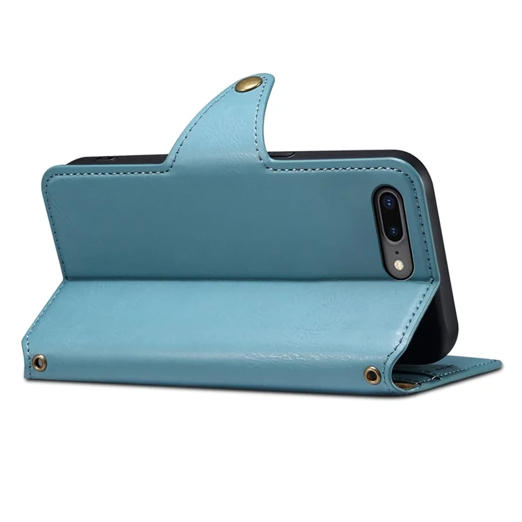 DENIOR For iPhone 7 Plus / 8 Plus Case Wallet Card Holder Cowhide Texture PU Leather Flip Cover - Blue