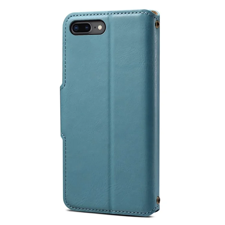 DENIOR For iPhone 7 Plus / 8 Plus Case Wallet Card Holder Cowhide Texture PU Leather Flip Cover - Blue