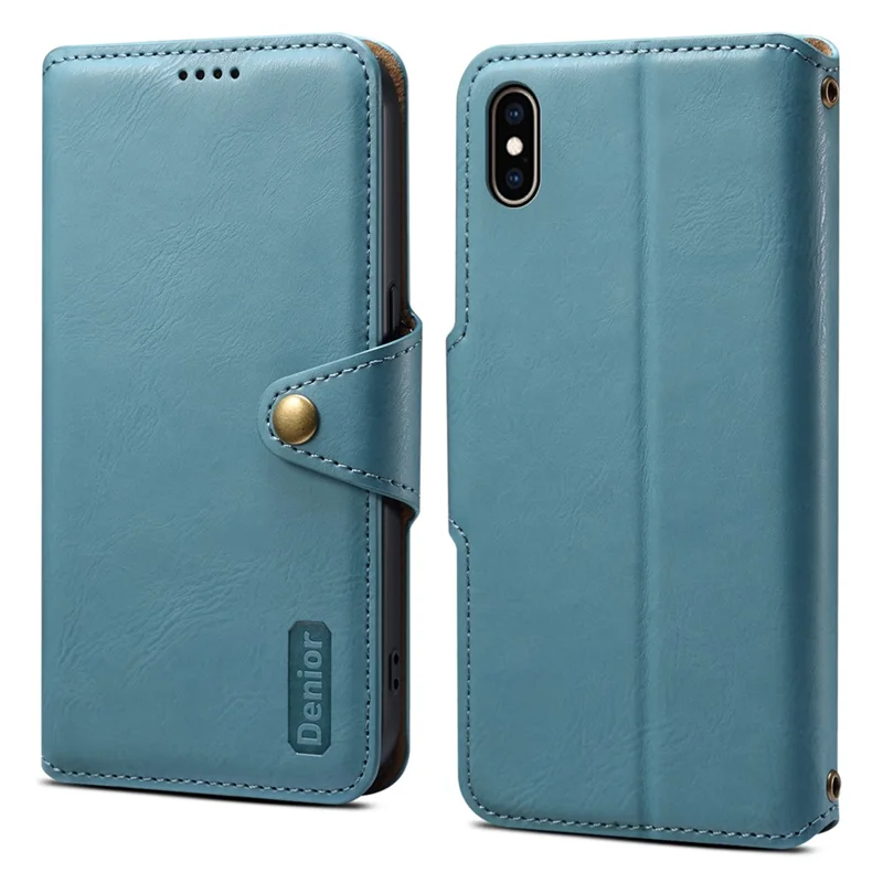 Denior Para Iphone XS Max Case Stand Stand Leather Phone Coberte Protetor - Azul