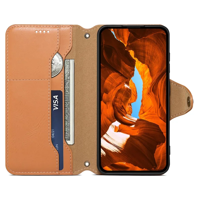 DENIOR For iPhone 11 Pro Max Leather Case Cowhide Texture Stand Cell Phone Cover - Khaki