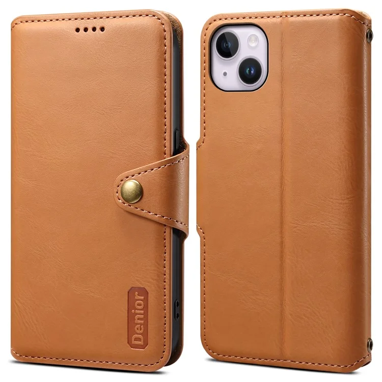 DENIOR For iPhone 14 Plus Funda a prueba de golpes Textura de cuero de vaca Cubierta de teléfono móvil - Caqui