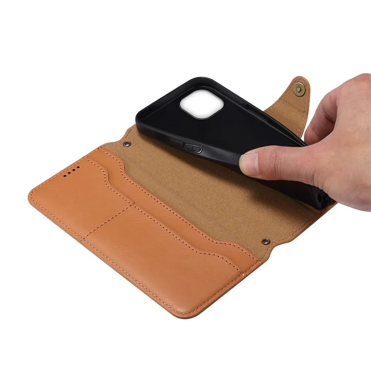 DENIOR For iPhone 14 Plus Funda a prueba de golpes Textura de cuero de vaca Cubierta de teléfono móvil - Caqui