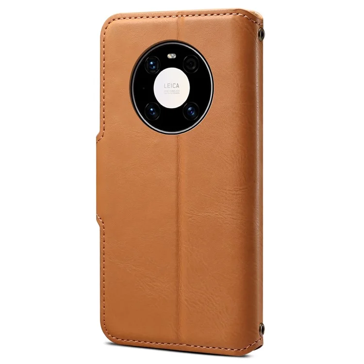 DENIOR per Huawei Mate 40 Pro 4G / Mate 40 Pro 5G Custodia magnetica per telefono con texture in pelle bovina - Khaki
