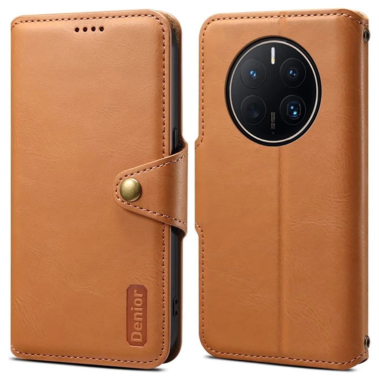 DENIOR For Huawei Mate 50 Pro 4G Wallet Case Cowhide Texture Leather + TPU Phone Cover - Khaki