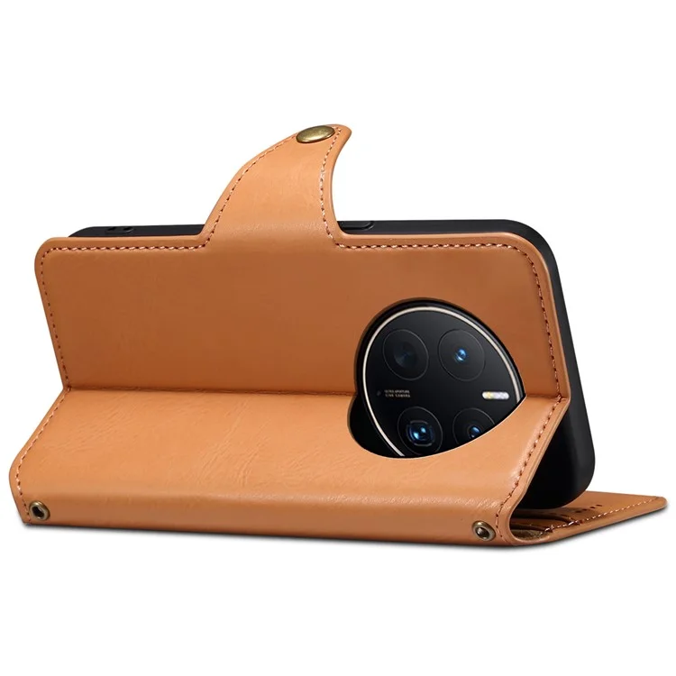 DENIOR Pour Huawei Mate 50 Pro 4G Housse de téléphone en cuir aspect cuir de vache + Coque en TPU - Kaki