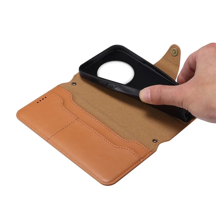 DENIOR Pour Huawei Mate 50 Pro 4G Housse de téléphone en cuir aspect cuir de vache + Coque en TPU - Kaki